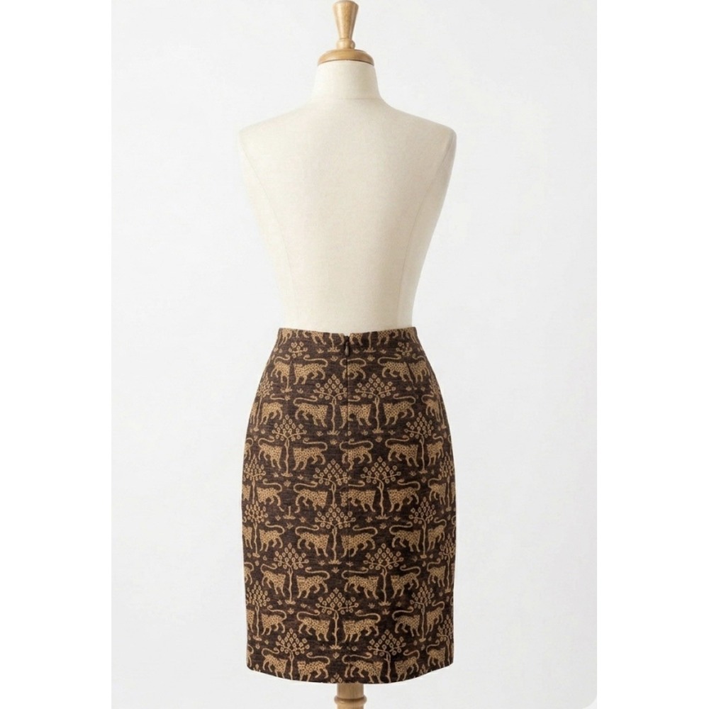 Maggy London Leopard Jacquard Pencil Skirt NWT 14 Brown Beige Cotton Vintage 80s